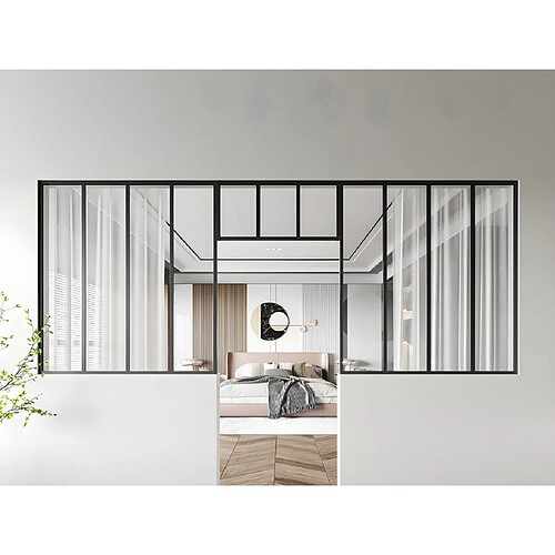 Vente-Unique Lot de 2 verrières atelier avec imposte en aluminium thermolaqué - 2 x L120 x H130 + L83 x H40 cm - Noir - BAYVIEW