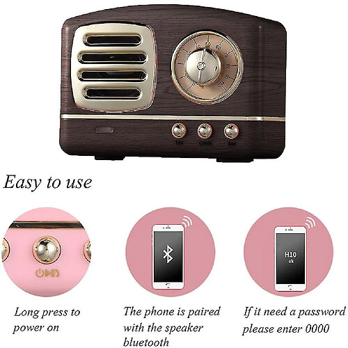 Universal Haut-parleur rétro Bluetooth portable, mini-haut-parleur vintage sans fil avec basse riche, stéréo, micro intégré pour voyager, maison, à l'extérieur