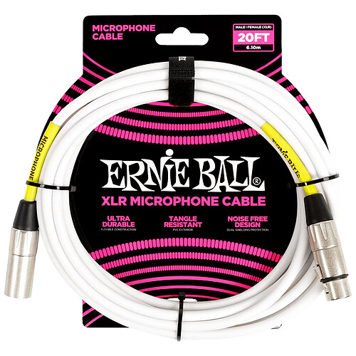 6389 Câble XLR Mâle / Femelle Blanc 6m Ernie Ball