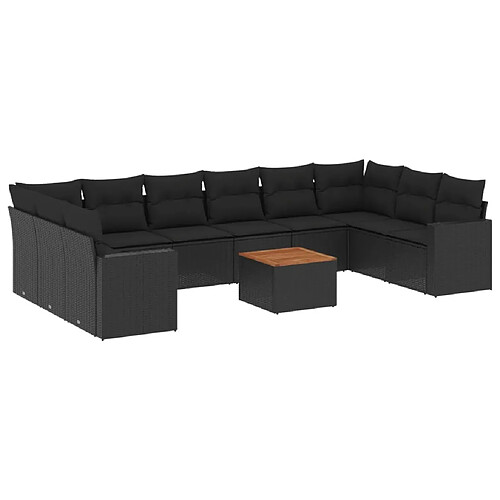 Maison Chic Salon de jardin 11 pcs avec coussins | Ensemble de Table et chaises | Mobilier d'Extérieur noir résine tressée -GKD27393