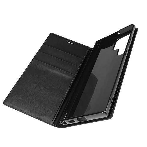 Avizar Étui Galaxy S22 Ultra Folio Cuir Véritable Porte cartes Support Vidéo - noir