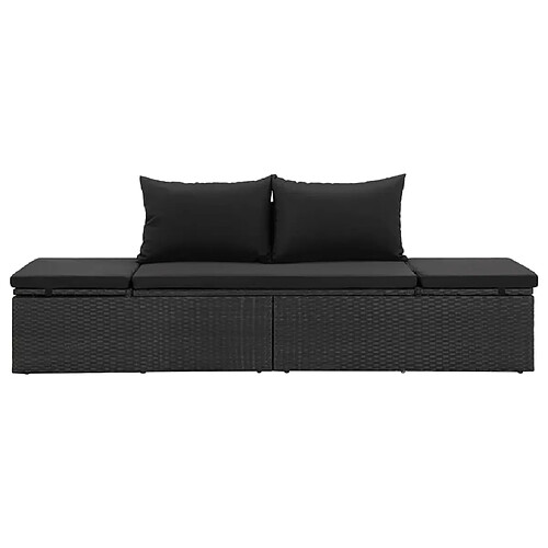 Helloshop26 Transat chaise longue bain de soleil lit de jardin terrasse meuble d'extérieur avec coussins résine tressée noir 02_0012547