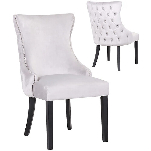 Vivenla Lot de 2 Chaises de salle à manger contemporain avec capitonnage à l'arriere en velour gris clair et piètement en bois massif noir collection BOSTON