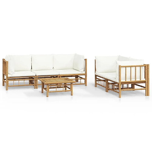 Maison Chic Salon de jardin 6 pcs + coussins - Mobilier/Meubles de jardin - Table et chaises d'extérieur blanc crème bambou -MN70815