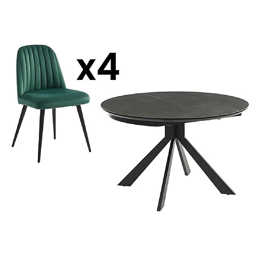 Vente-Unique Ensemble table CLARA + 4 chaises ELEANA - Anthracite et vert