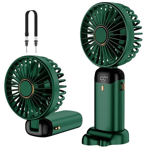 Ventilateur Portatif, Mini Ventilateur Portatif USB Rechargeable, Petit Ventilateur de Poche 5 vitesses avec Lanière et Base, Batterie intégrée de 4200 mAh Ventilateur de bureau USB Pliable pour