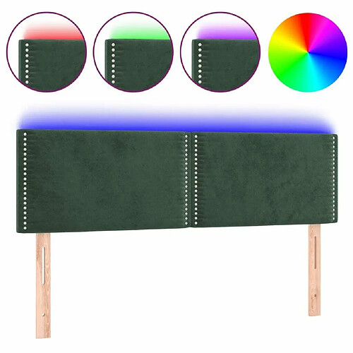 Maison Chic Tête de lit moderne à LED lumineuse pour chambre - Décoration de lit Vert foncé 144x5x78/88 cm Velours -MN70276