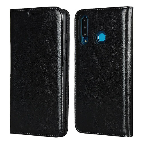 Etui en cuir véritable texture de cheval fou noir pour votre Huawei P30 Lite New Edition/P30 Lite/Nova 4e