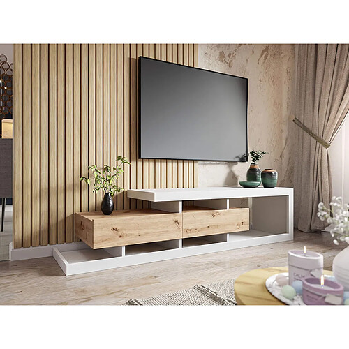 Bestmobilier Olga - meuble TV - bois et blanc - 198 cm - style scandinave