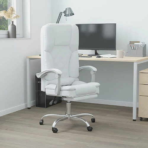 vidaXL Fauteuil de massage inclinable de bureau Blanc Similicuir