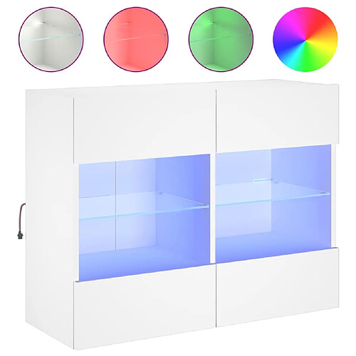 Maison Chic Meuble TV mural, Banc TV avec lumières LED pour salon, Meuble de rangement blanc 78,5x30x60,5 cm -GKD50984