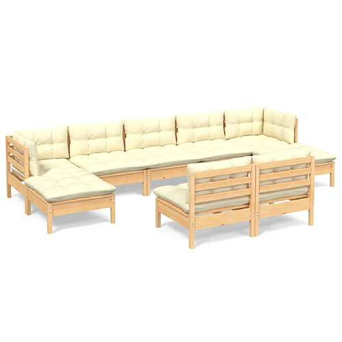 Maison Chic Salon de jardin 9 pcs + coussins - Mobilier/Meubles de jardin - Table et chaises d'extérieur crème Bois de pin -MN80980