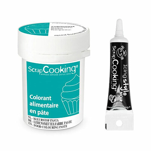 Scrapcooking Colorant alimentaire en pâte 20 g Turquoise + Stylo de glaçage noir