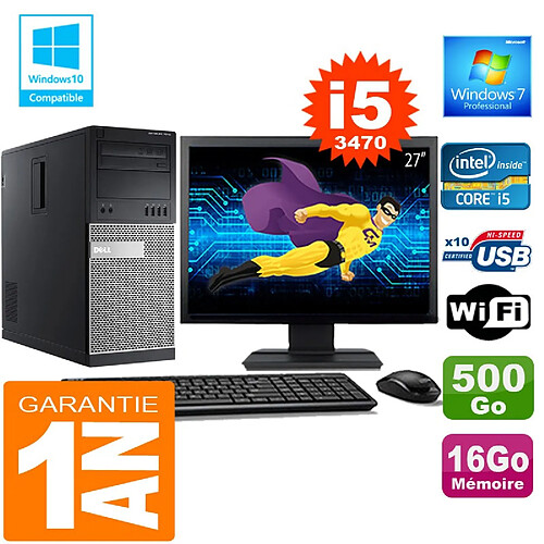 PC Tour DELL 7010 Core I5-3470 Ram 16Go Disque 500 Go Wifi W7 Ecran 27" · Occasion