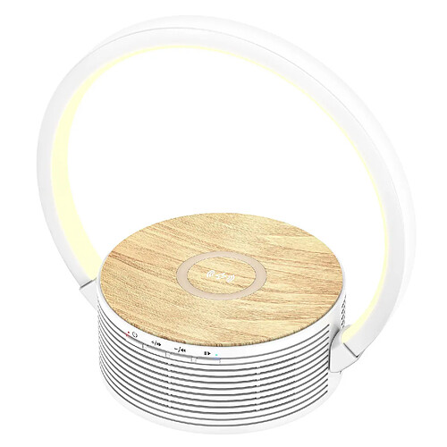 Chrono Lampe de bureau avec chargement sans fil et haut-parleur 3 en 1 avec 3 niveaux d'intensité et chargement sans fil pour tous les appareils Qi,(blanc)