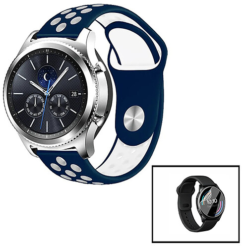 PHONECARE Kit Bracelet Bicolore SportStyle + Hydrogel Film pour Huawei Watch 3 Pro Elite - Bleu foncé / Blanc