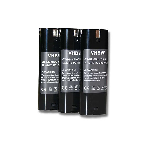 vhbw 3x Batteries remplacement pour Makita 7033 pour outil électrique (3000 mAh, NiMH, 7,2 V)