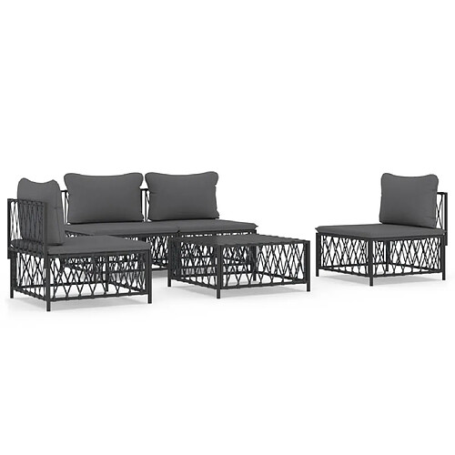 Maison Chic Salon de jardin 5 pcs avec coussins - Table et chaises d'extérieur - Mobilier/Meubles de jardin Moderne anthracite acier -MN62721