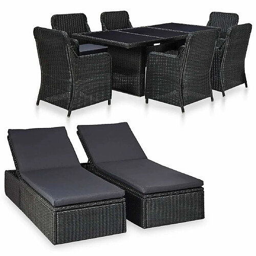 Ensemble salle à manger de jardin 9 pcs,Table et chaise à dîner d'extérieur Résine tressée Noir -MN43964