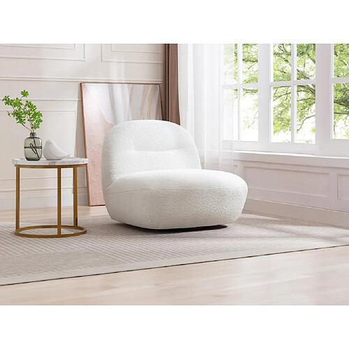 Vente-Unique Fauteuil pivotant en tissu bouclette blanc POZETI