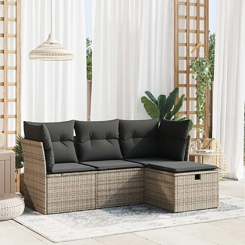 vidaXL Salon de jardin 4 pcs avec coussins gris résine tressée