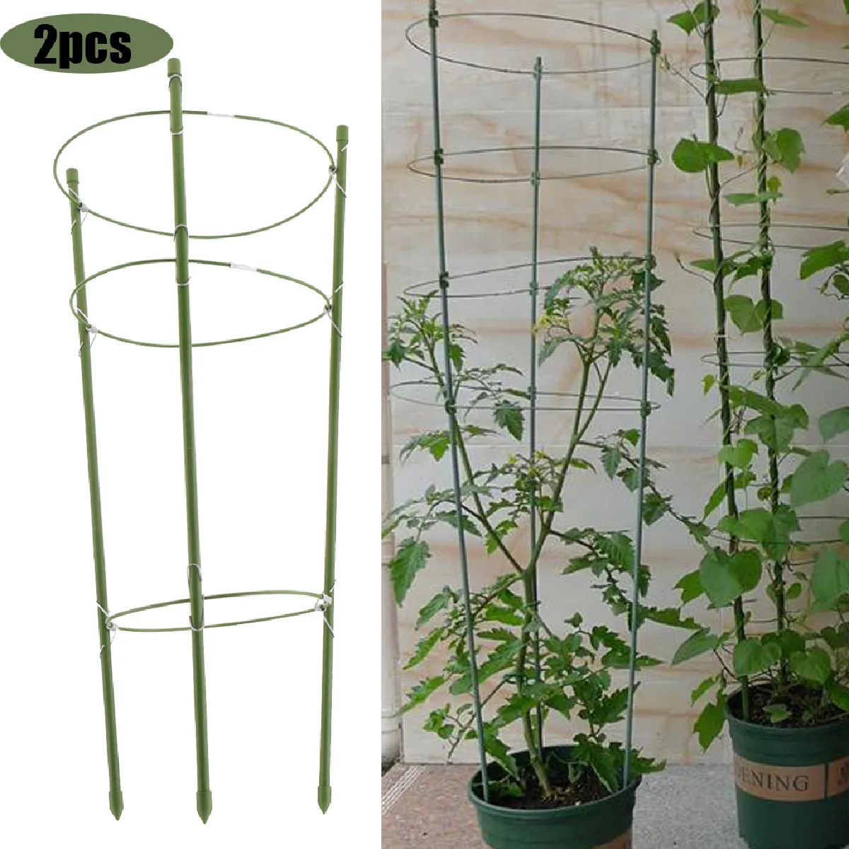 2pcs Plante Escalade Support Cage Treillis Fleurs Pieu Cadre W / 3 Anneaux