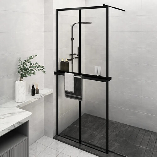 vidaXL Paroi de douche avec étagère Noir 90x195 cm Verre ESG&Aluminium