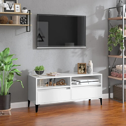 Maison Chic Meuble TV scandinave - Banc TV pour salon blanc brillant 100x34,5x44,5 cm bois d'ingénierie -MN71864