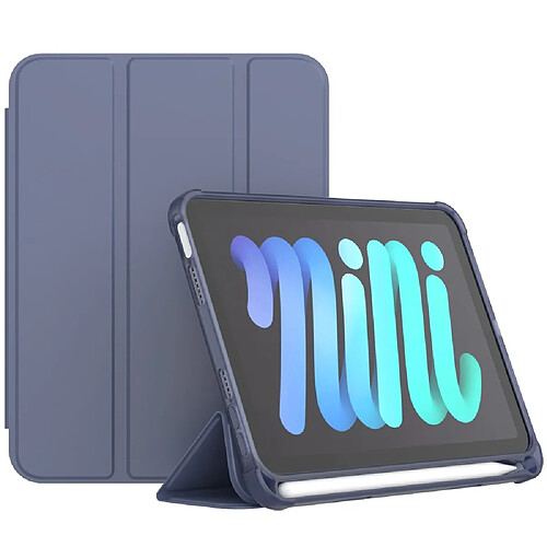 Etui en PU fonction veille/sommeil automatique avec support tripliure et porte-stylo bleu marine pour votre iPad mini (2021)