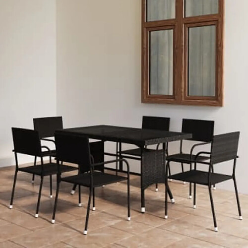 Salle à dîner de jardin 7 pcs,Table et chaise à manger Résine tressée Noir -MN69222