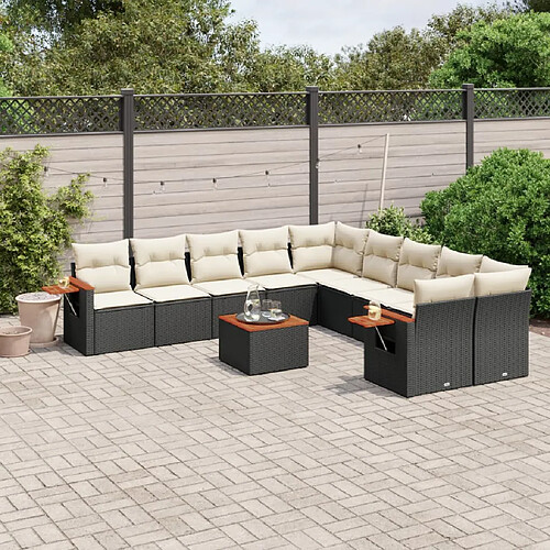 vidaXL Salon de jardin 11 pcs avec coussins noir résine tressée