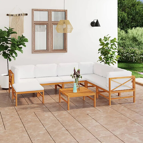 vidaXL Salon de jardin 8 pcs avec coussins crème Bois de teck solide