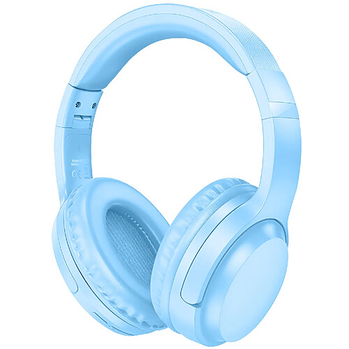 Borofone Casque Bluetooth Arceau Rembourré Entrée Jack 3.5mm Autonomie 30H Bleu Clair