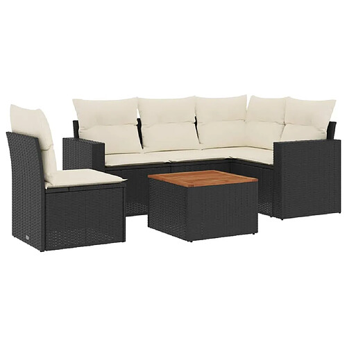 Maison Chic Salon de jardin 6 pcs avec coussins | Ensemble de Table et chaises | Mobilier d'Extérieur noir résine tressée -GKD66209