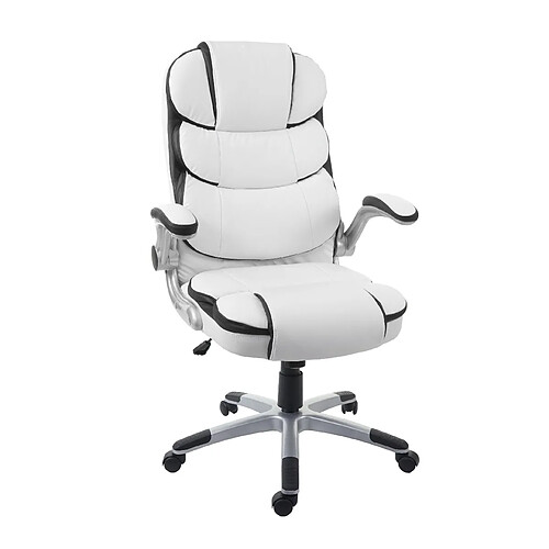 Decoshop26 Fauteuil chaise de bureau sur roulettes hauteur réglable pivotant en synthétique blanc 04_0001842