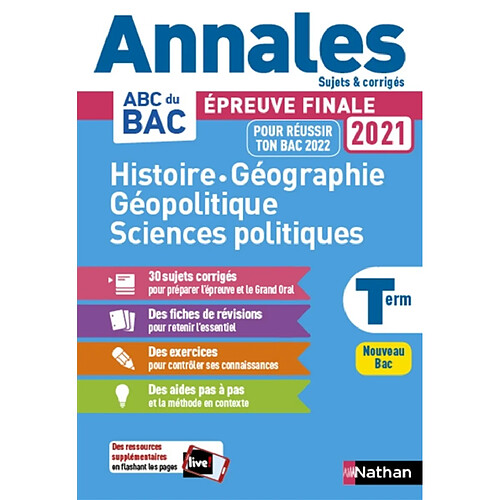 Histoire géographie, géopolitique, sciences politiques terminale : épreuve finale 2021 : nouveau bac · Occasion