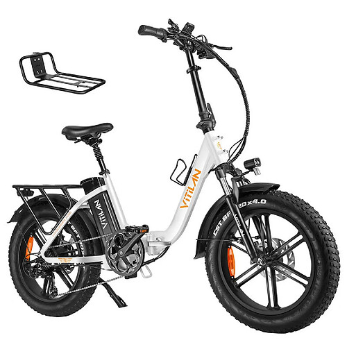 Vitilan U7 2.0 Vélo électrique pliable, gros pneu 20 * 4,0 pouces, 750 W, 48 V 20 Ah – Blanc