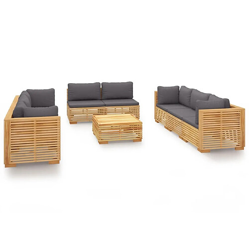 Maison Chic Salon de jardin 9 pcs + coussins - Mobilier/Meubles de jardin - Table et chaises d'extérieur Bois de teck solide -MN96889