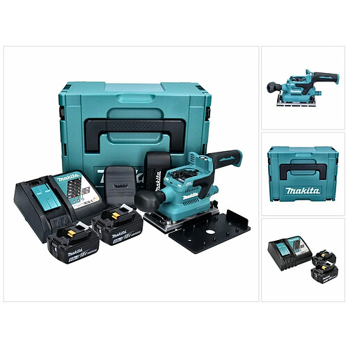 Makita DBO 380 RTJ Ponceuse vibrante sans fil 18 V - 93 x 185 mm - Brushless + 2x Batteries 5,0 Ah + Chargeur + Makpac