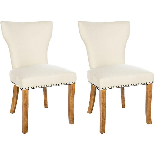 Decoshop26 Set de 2 chaises de salle à manger boutons décoratifs en tissu couleur crème et pieds en bois 10_0001594