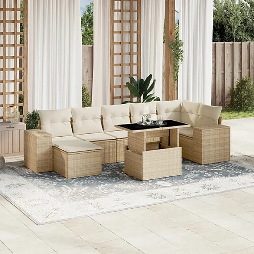 vidaXL Salon de jardin avec coussins 8 pcs beige résine tressée