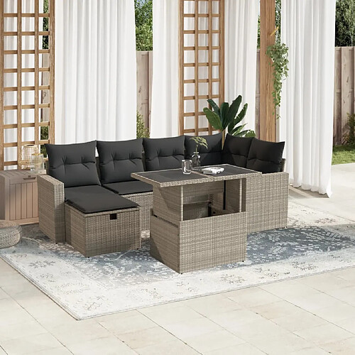 vidaXL Salon de jardin avec coussins 7 pcs gris clair résine tressée