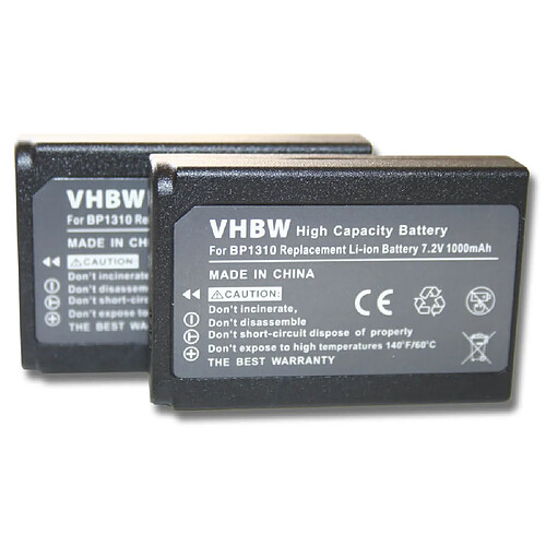 vhbw 2x batterie remplacement pour Samsung BP-1310, BP1310, ED-BP1310 pour appareil photo APRN (1000mAh, 7,2V, Li-ion)