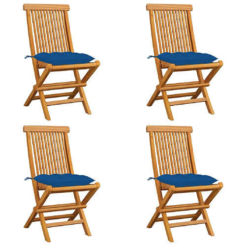 vidaXL Chaises de jardin et coussins bleu lot de 4 Bois de teck massif