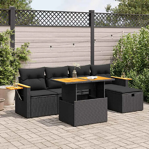 vidaXL Salon de jardin 6 pcs avec coussins noir résine tressée