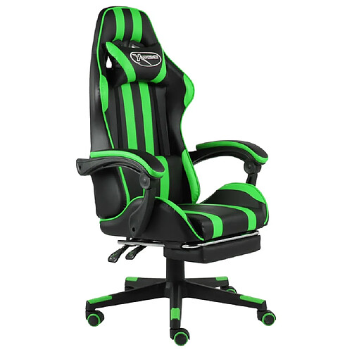 vidaXL Fauteuil de jeux vidéo avec repose-pied Noir et vert Similicuir