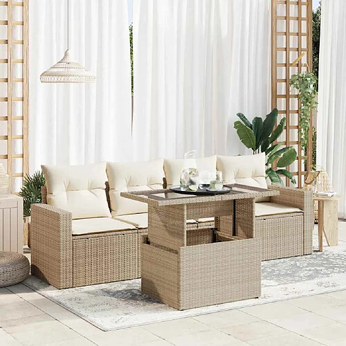 vidaXL Salon de jardin avec coussins 5 pcs beige résine tressée