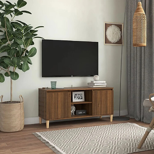 vidaXL Meuble TV avec pieds en bois massif Chêne marron 103,5x35x50 cm