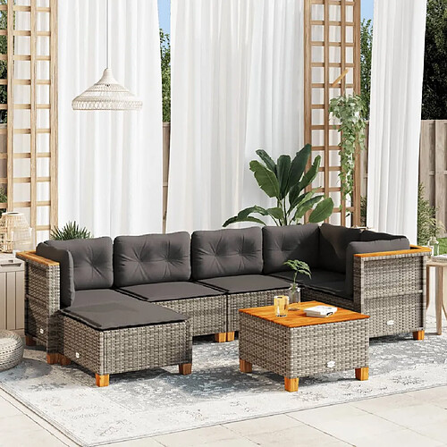 vidaXL Salon de jardin avec coussins 7 pcs gris résine tressée