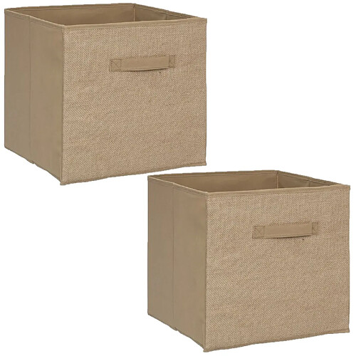 Toilinux Lot de 2 Boites de rangement pliable en jute - 31 x 31 - Marron